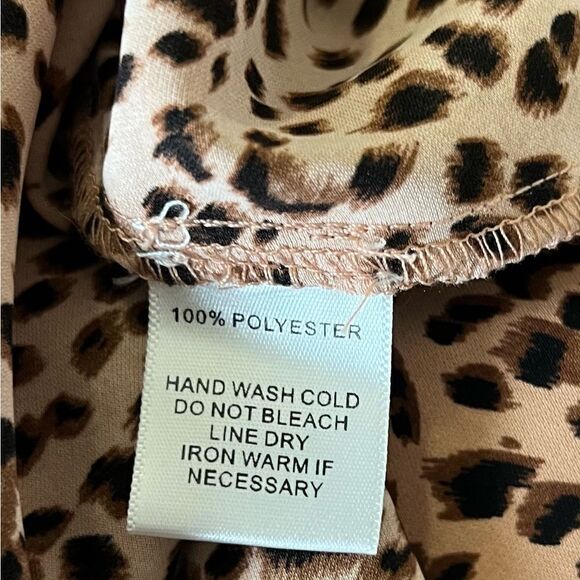 Mittoshop Leopard Cheetah Print Brown Black V Neck Elastic Waist Mini Dress Sz M - Picture 10 of 10